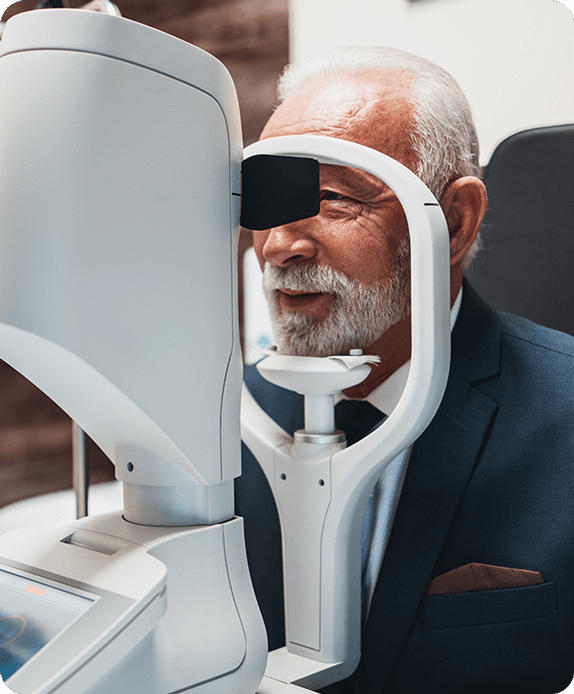 Elderly man getting macular degeneration test