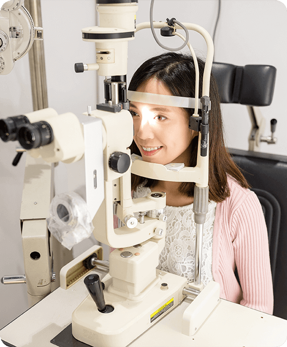 Woman getting a check-up for cataracts
